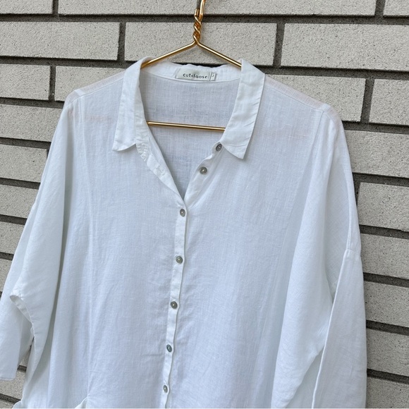 Cut Loose White Linen Oversized Button Front Shirt Top 3/4 Sleeve Made in USA L - Picture 3 of 12